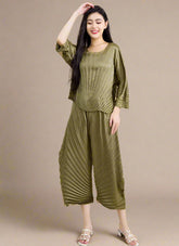 HEYFANCYSTYLE Everyday Japanese Plisse Pleated Pant Set Women's Luxury